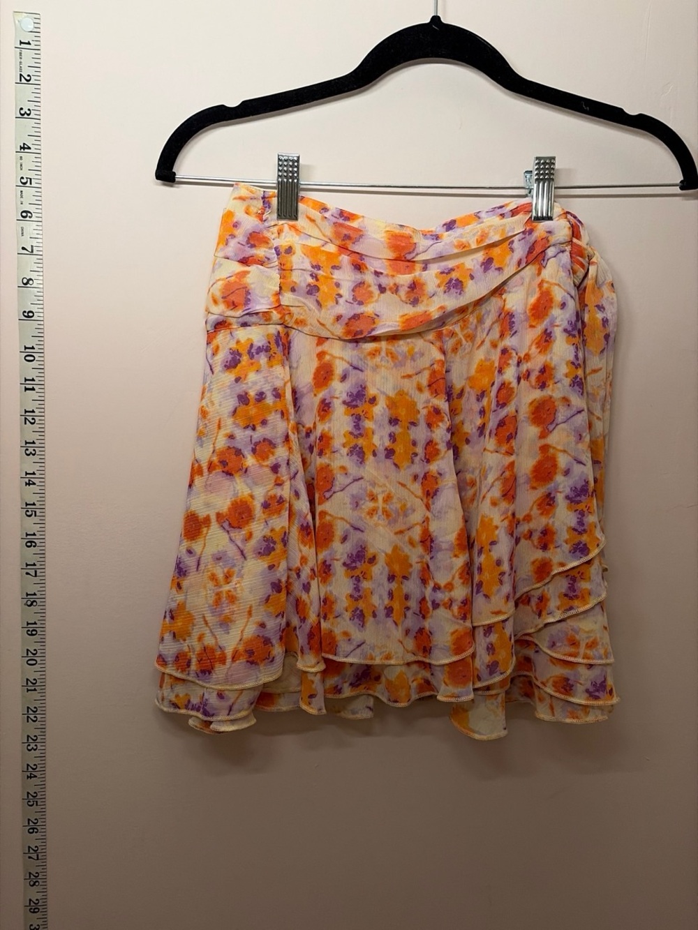 Floral Tie-Dye Ruffle Mini Skirt - Orange & Purple